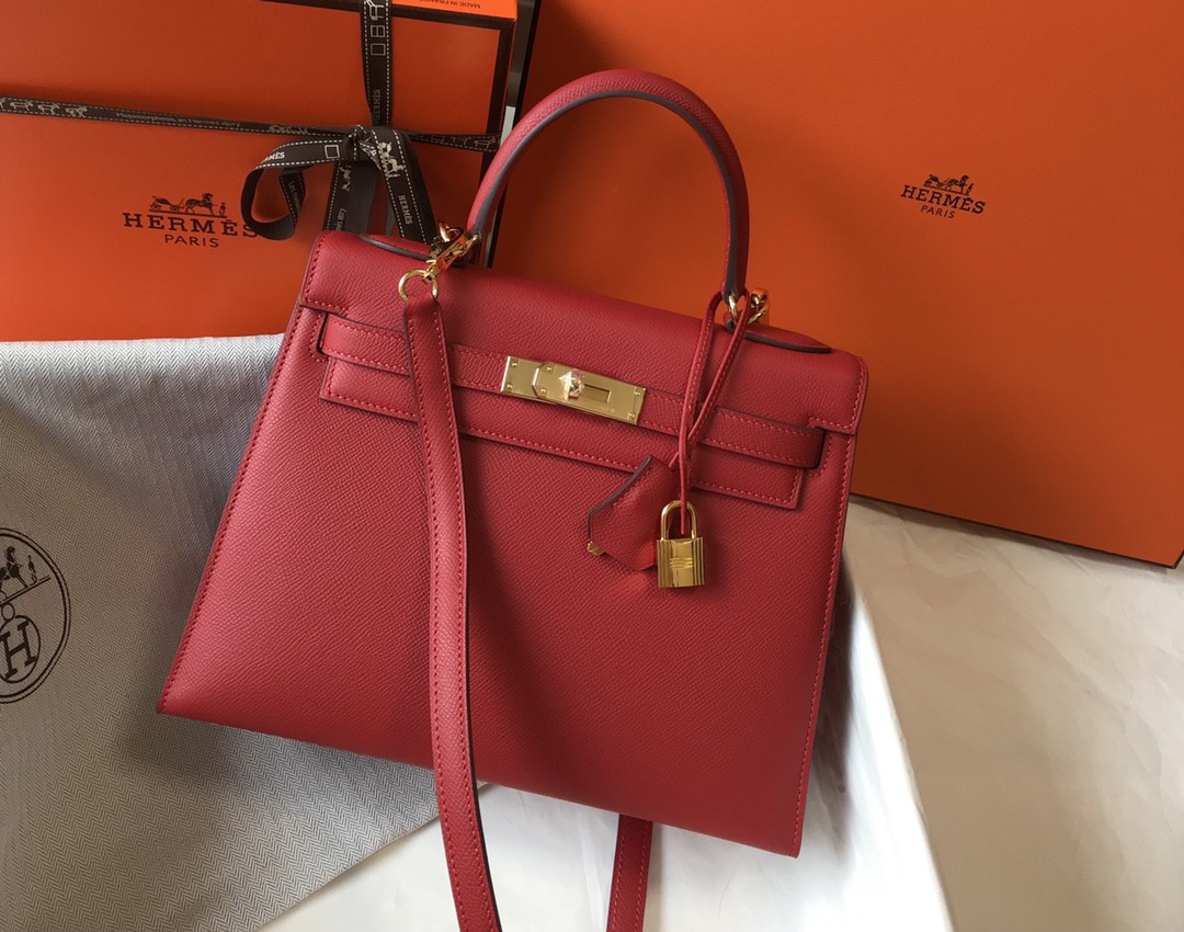 Hermès 爱马仕 手掌纹牛皮女士手拎斜挎两用包